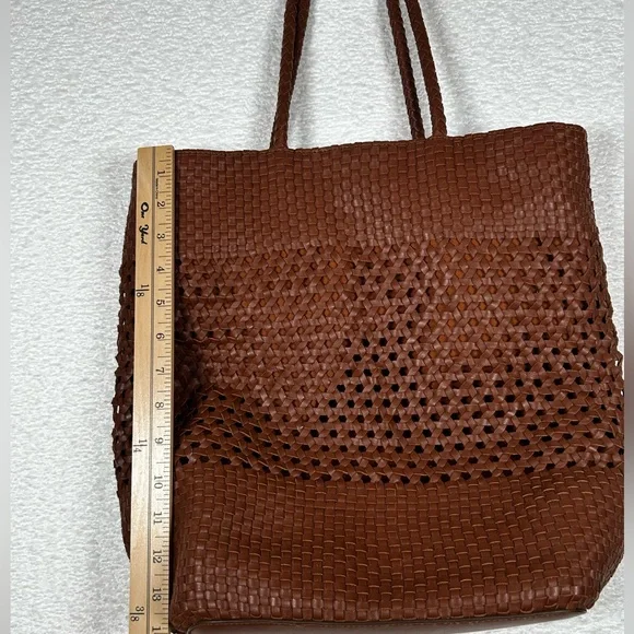 Talbots Woven Leather Tote Bag 100% Cotton Lining with Drawstring - Picture 12 of 14